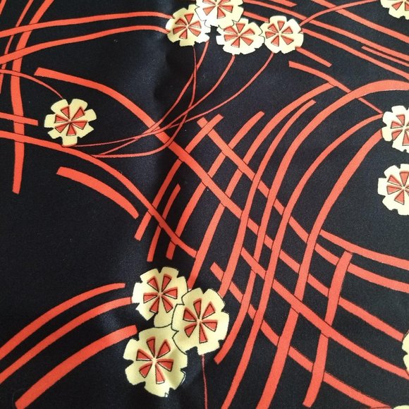 vintage 60s large piece of floral pure silk fabric cloth - Picture 2 of 5